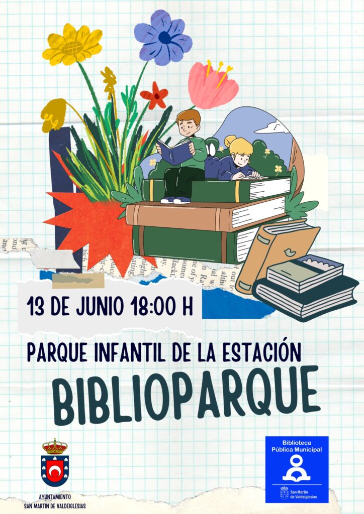 Cartel de la actividad biblioparque. 13 de junio, 18 h. Parque infantil La Estación