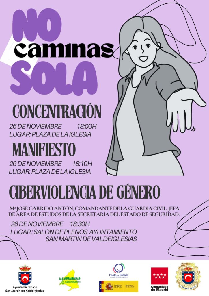 Cartel de las actividades con motivo del Día Internacional de la Violencia de Género 2024. Se realizarán el día 26 de noviembre. Información en el texto