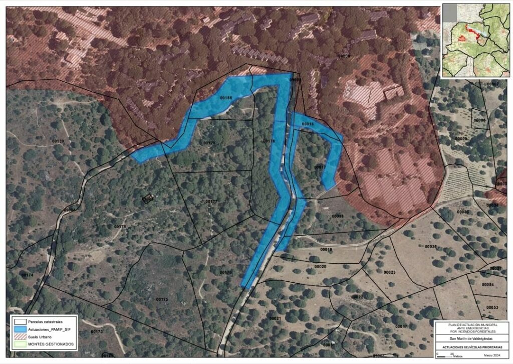 Mapa de la zona Virgen de la Nueva donde se están realizando trabajos de limpieza silvícola. 